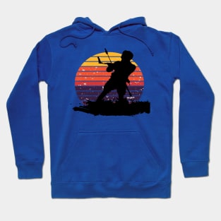 Kitesurfing Enthusiast Riding A Wave Silhouette Retro Sunset Hoodie